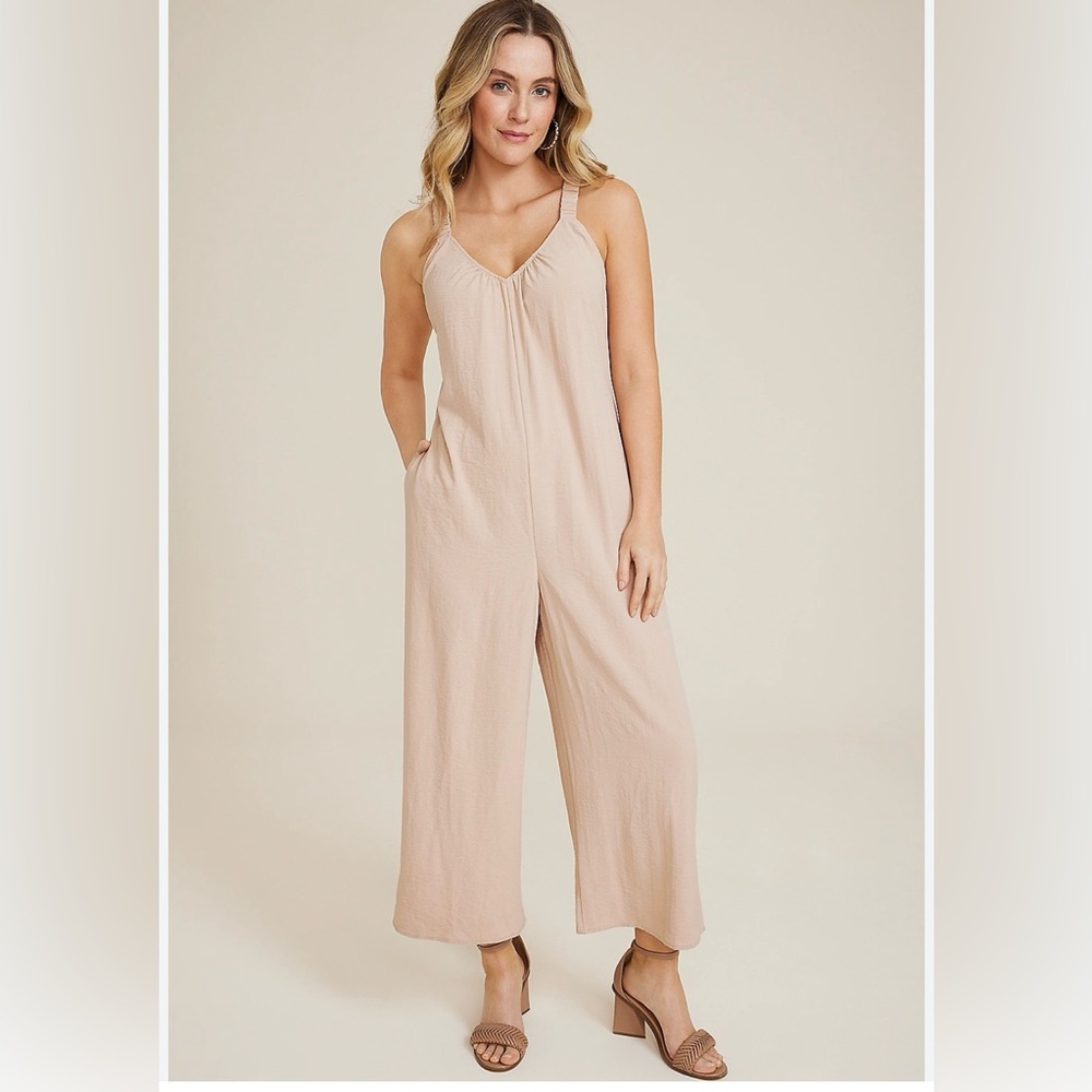 Maurices Beige Wide-Leg Sleeveless Jumpsuit with Pockets